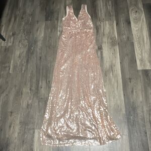 Maniju Rose Gold Sequin Sleeveless V-Neck Long Gown Dress Regular Size XS